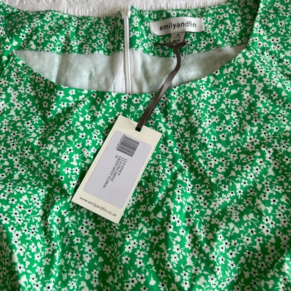 Green Floral Dress Cotton with Pockets Retro UK Brand New with Tags Never Worn - Picture 3 of 7
